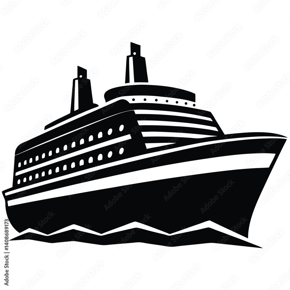 Obraz premium Silhouette of a Cruise Ship with Waves on Transparent Background