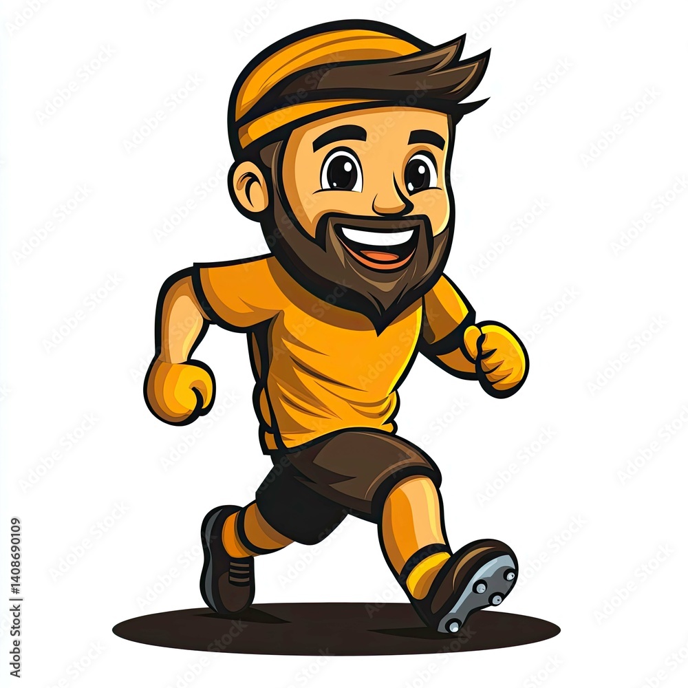 Joyful Bearded Athlete Running Cartoon Illustration