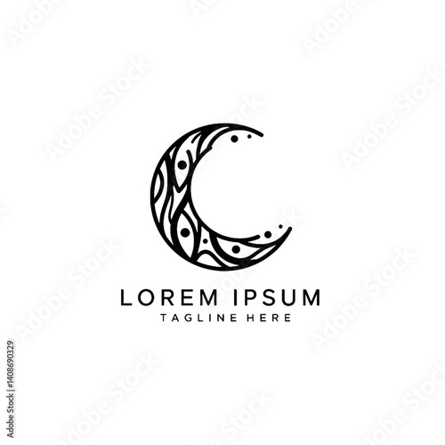 Elegant Crescent Moon Logo with Decorative Pattern