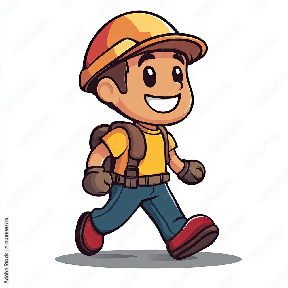 Joyful Cartoon Boy on an Adventure: A Whimsical Walking Illustration Joyful Cartoon Boy on an Adventure: A Whimsical Walking Illustration