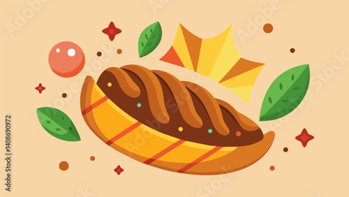 Each bite a delectable surprise the warm juicy filling of salte as revealing a succulent blend of beef potatoes and a colorful array of es.. Vector illustration