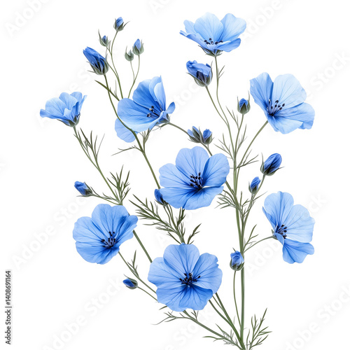 Soft blue flax flowers floral botanical blossom art isolated on transparent  background png