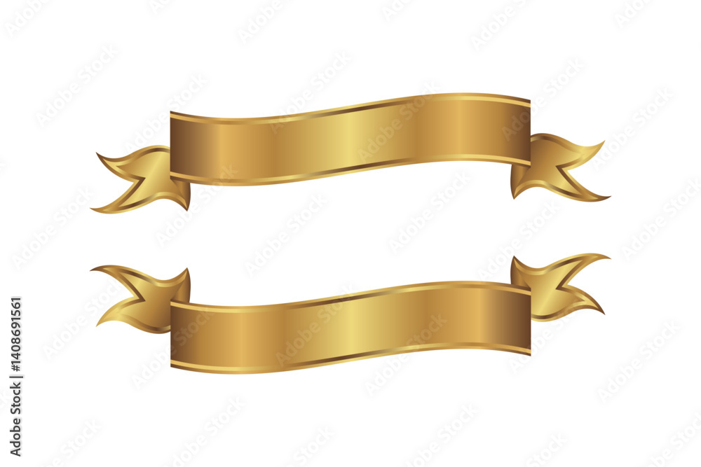 Curved golden ribbon banner icon with shiny elegant style for labels, awards, and decoration themes. Curved golden ribbon banner icon with shiny elegant style for labels, awards, and decoration themes.