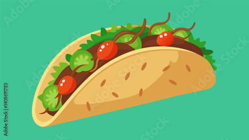 Bite into a chapulines taco filled with crunchy grasshoppers and topped with fresh salsa for a delicious and adventurous meal.. Vector illustration