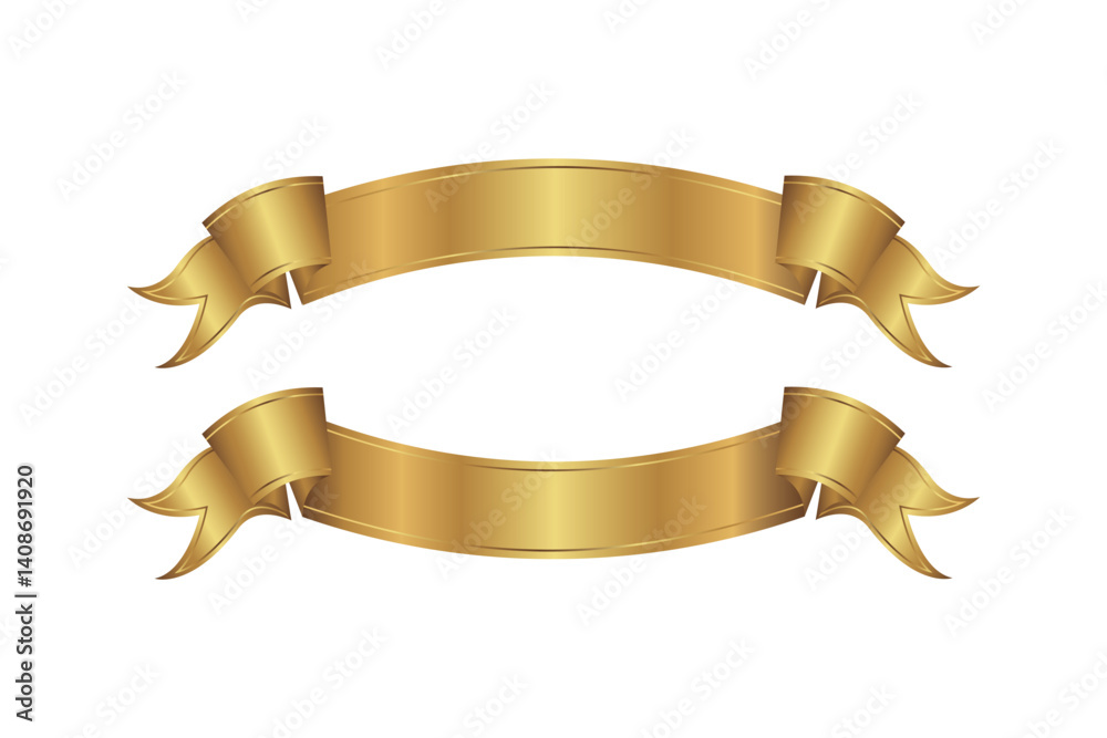 Decorative gold ribbon banner icon with curled ends, ideal for vintage-style headers, tags, or awards. Decorative gold ribbon banner icon with curled ends, ideal for vintage-style headers, tags, or awards.