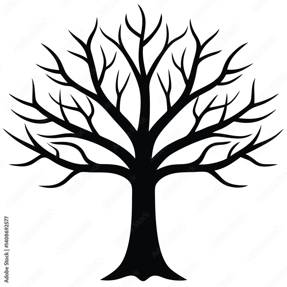 Obraz premium Tree Silhouette Clipart, Isolated Branches Vector, Leafless Tree Design on White