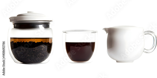 Isolated Photo of Tea Elements on Transparent Background Minimal White Ceramic Teapot