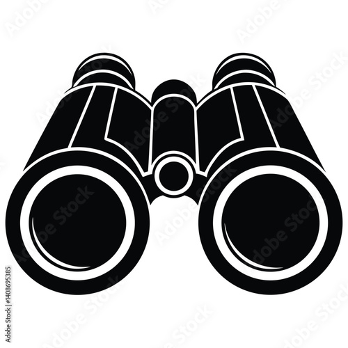 Binoculars Black Silhouette, Detailed Optics with Viewing Lens on Transparent