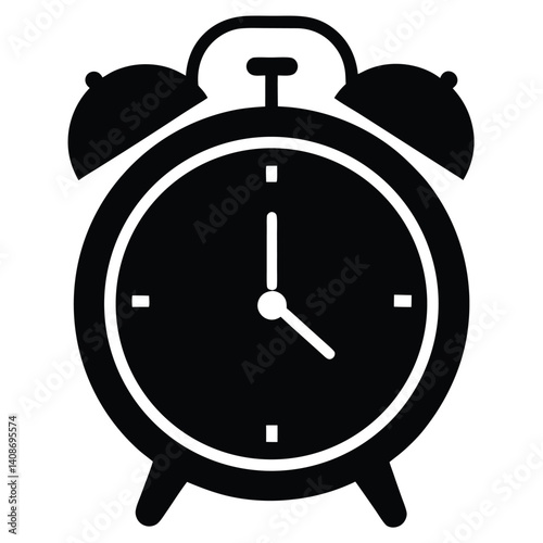 Black Alarm Clock Icon with Transparent Background Time at Six O'Clock