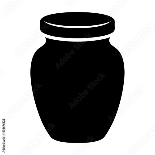 A simple black silhouette illustration of a closed jar with a lid