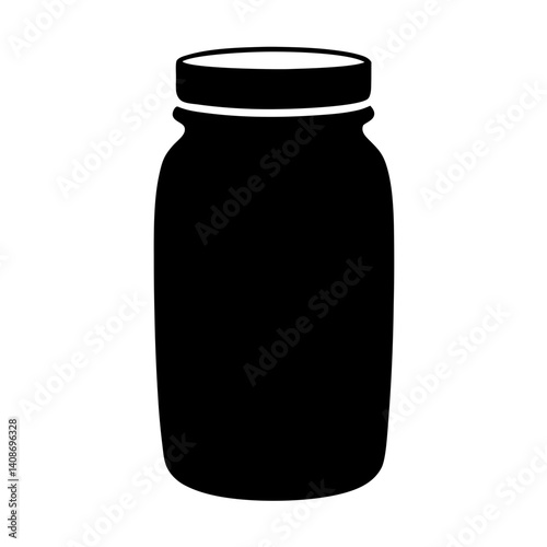A Simple Black Silhouette of a Glass Jar with a Lid