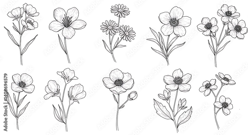 Elegant Botanical Line Art: A Collection of Simple Flower Drawings Elegant Botanical Line Art: A Collection of Simple Flower Drawings