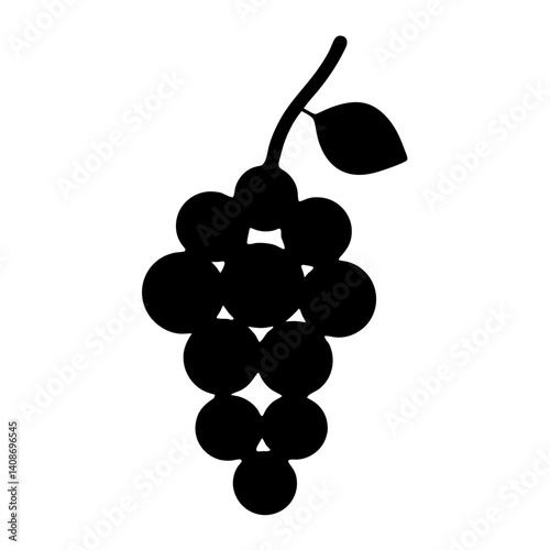 A Simple Black Silhouette of a Bunch of Grapes with a Single Leaf