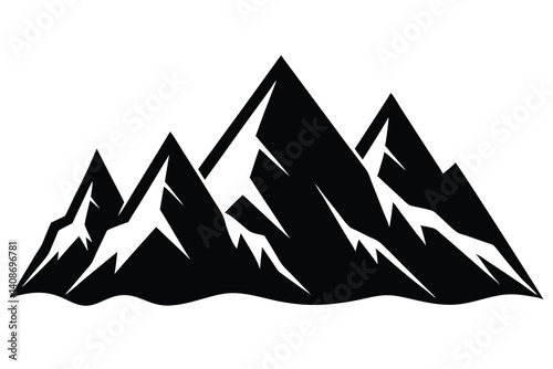 Black Mountain Range Silhouette on a Transparent Background