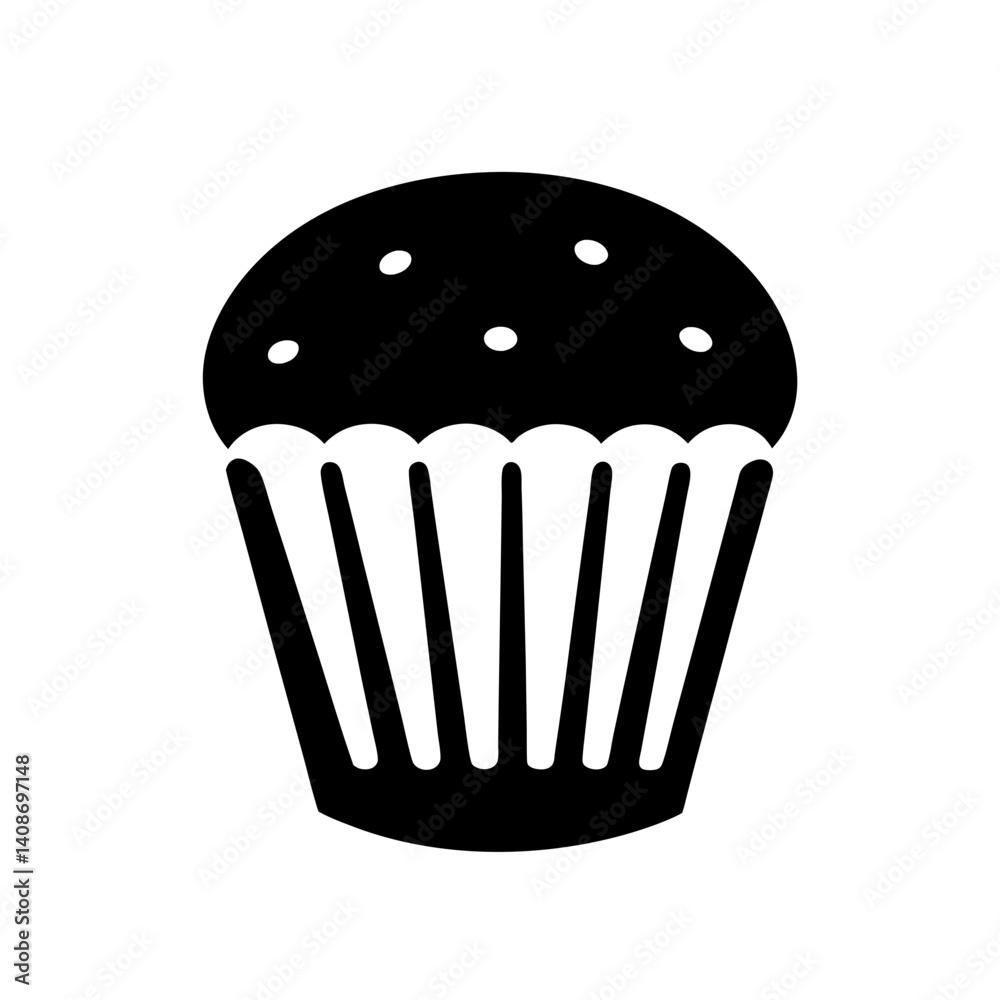 A Delicious Black and White Cupcake Icon Illustration A Delicious Black and White Cupcake Icon Illustration
