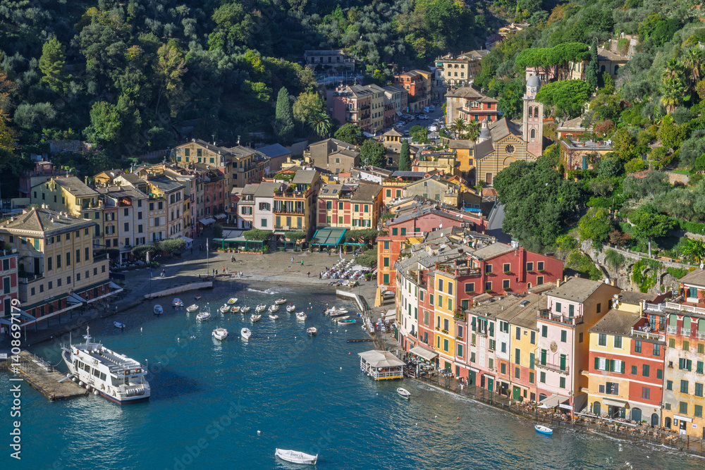 Fototapeta premium The village of Portofino is located in the Metropolitan City of Genoa on the Italian Riviera, Italy