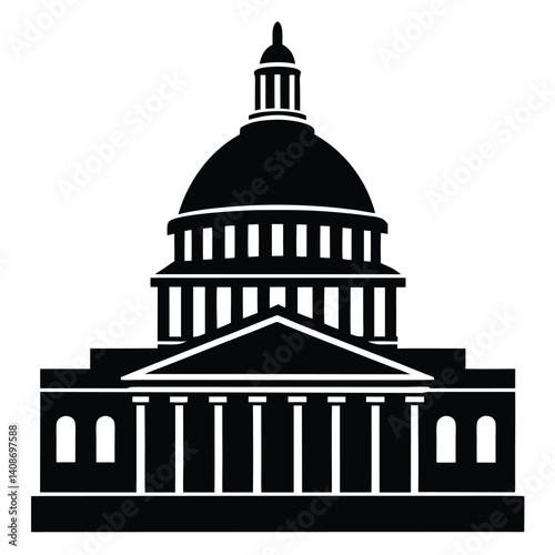 Black Silhouette of Capitol Building Architecture on Transparent Background