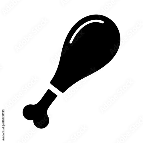 Simple Black and White Icon of a Chicken Leg or Drumstick