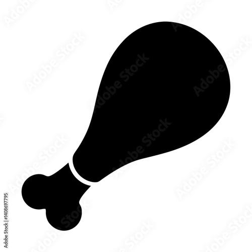Simple Black Silhouette Icon of a Chicken Leg or Drumstick