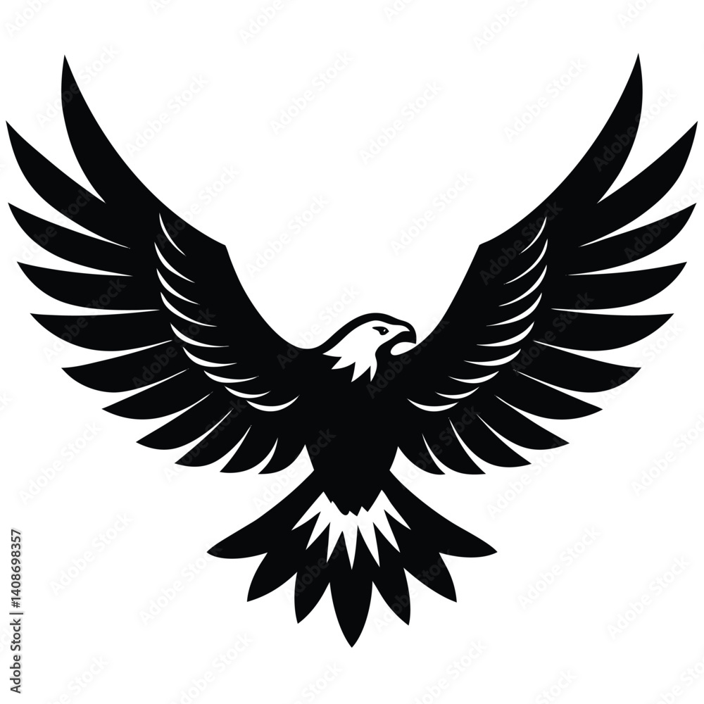 Fototapeta premium Black Symbol of Soaring Eagle with Spread Wings on a Transparent Background