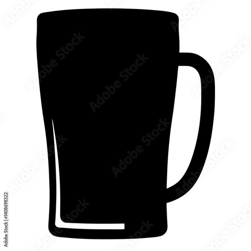A simple black silhouette of a beer mug or tankard