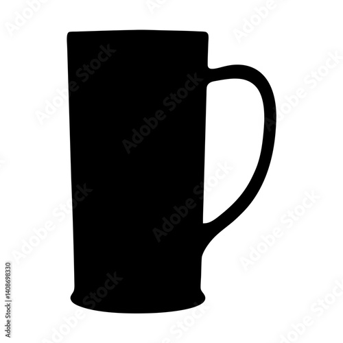 A simple black silhouette image of a tall mug or tankard with a single handle