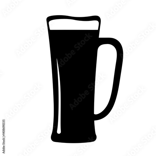 A Simple Black Silhouette of a Beer Stein or Mug Filled with Dark Beer