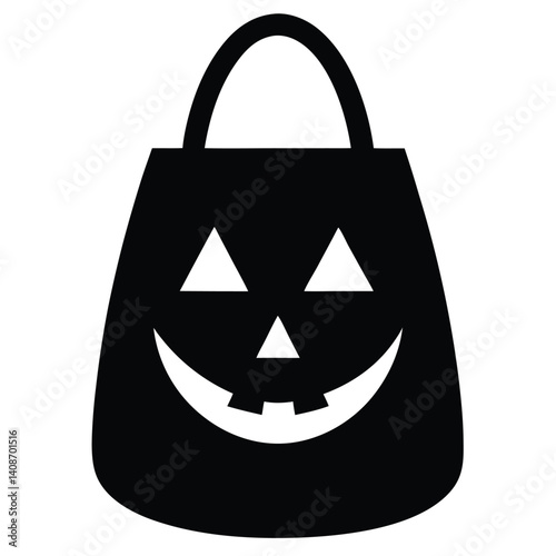 Halloween Jack o lantern Face Black Bag with Handle and Transparent Background