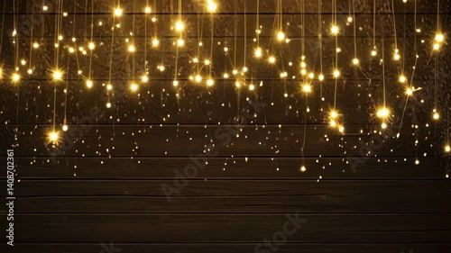 Golden Christmas lights glow with holiday sparkle and bright star bokeh