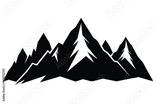 Isolated Mountain Range Peaks Silhouette on Transparent Background Landscape Design