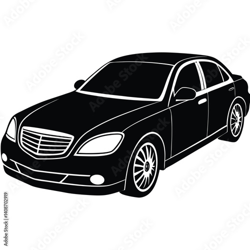 Isolated Transport Sleek Black Sedan with Detailed Wheels on Transparent Background
