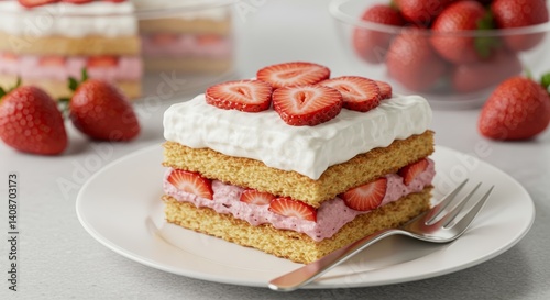 Wallpaper Mural Delectable homemade strawberry shortcake slice adorned with whipped cream delight Torontodigital.ca