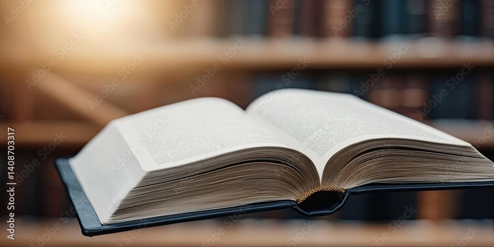 Books floating in the air in a literature and reading concept. An open book surrounded by a warm, inviting library setting. Books floating in the air in a literature and reading concept. An open book surrounded by a warm, inviting library setting.