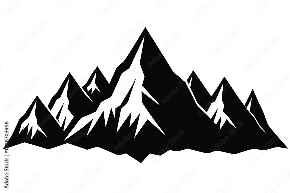 Fototapeta premium Mountain Range Peaks with Snow Outline Silhouette on a Transparent Background