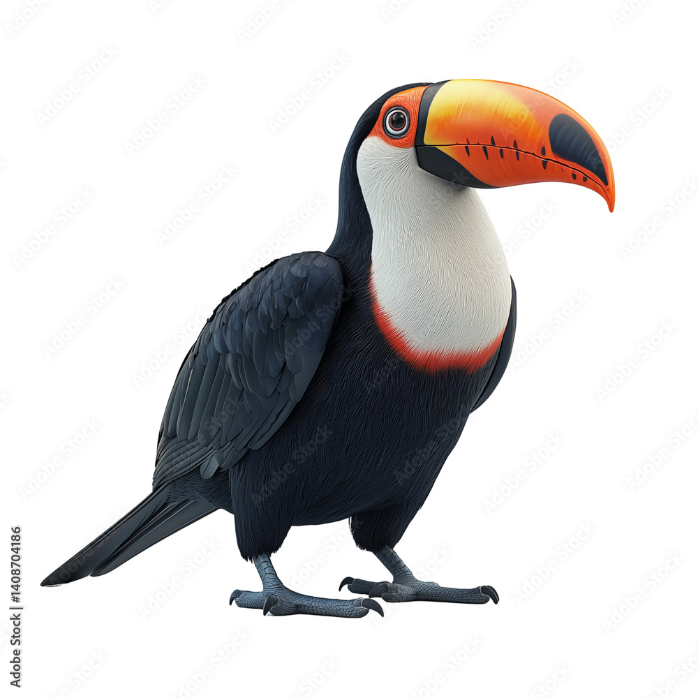 Naklejka premium Beautiful colorful toucan bird standing on its feet isolated on transparent background png