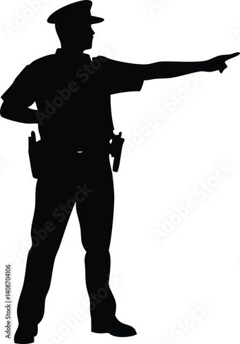 Officer Silhouette With Hat Directing Traffic, Black, Transparent Background