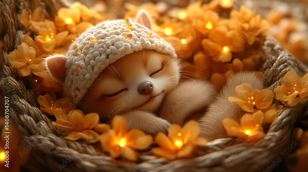 Fototapeta premium Adorable Puppy Sleeping in Warm Lights