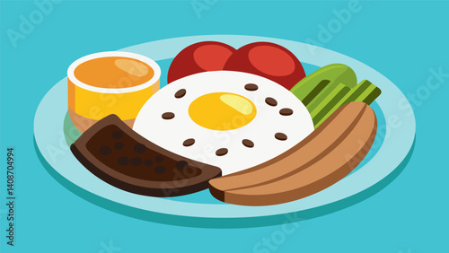 A warm and comforting breakfast of gallo pinto accompanied by slices of fried ripe plantains and crispy fried eggs.. Vector illustration