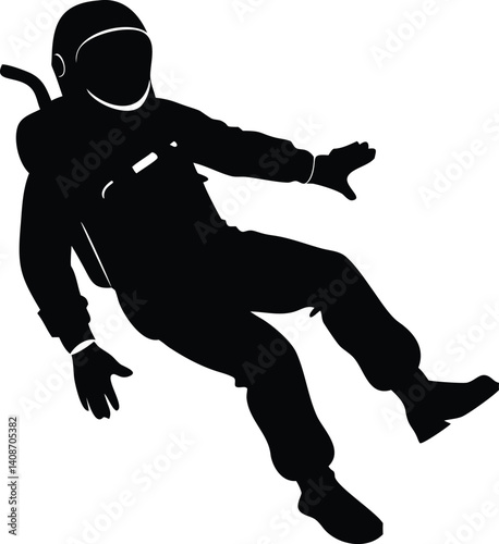 Silhouette of Astronaut Floating with Transparent Background Element