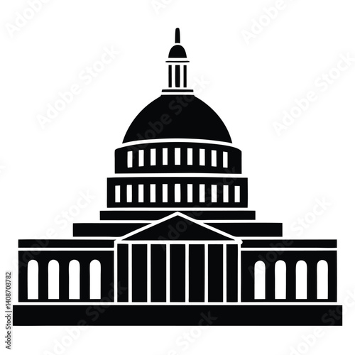 US Capitol Building Silhouette, Government Architecture Symbol on Transparent