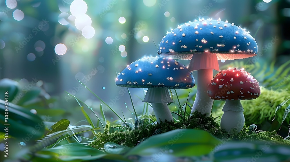 Magical mushrooms in a fantastical forest setting