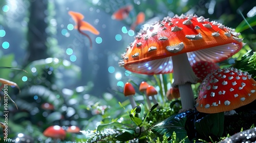 Obraz na płótnie Red mushroom toadstool in a lush forest w salonie