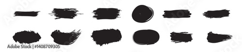 Set of vector brush strokes, various shapes. Lines, waves, stripes, rectangles, text background with rough edges. Hand drawn collection of different graphic elements