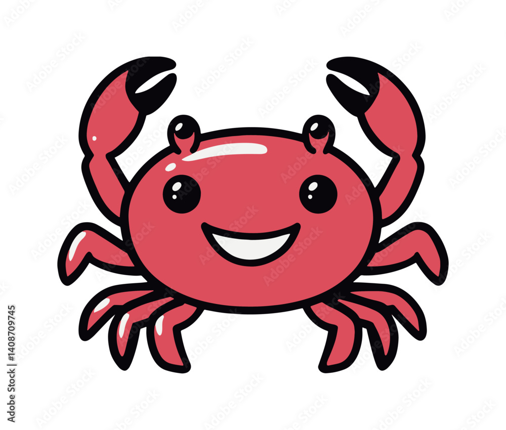 Fototapeta premium Crab cartoon isolated on white background. Happy crab drawing fun ocean themed character illustration. 