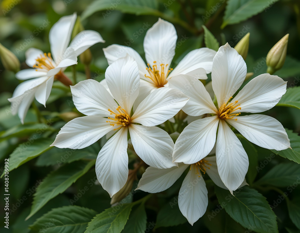 Fototapeta premium Blooming White Flowers with Yellow Centers in Natural Setting