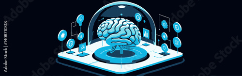 Isometric_brain_inside_dome_with_glowing_lightbulbs_gears_charts_and_data_icons_on_a_platform_against_a_black_background