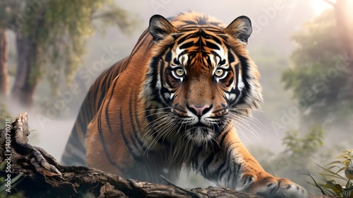 Obraz na płótnie Majestic Tiger Prowling in Lush Forest w salonie
