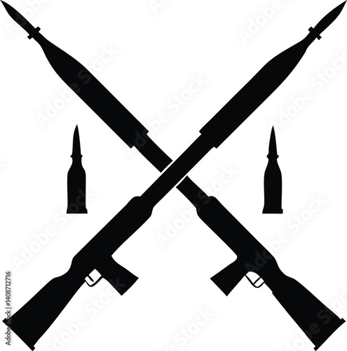 Crossed Rifles with Grenades Silhouette on Transparent Background Element