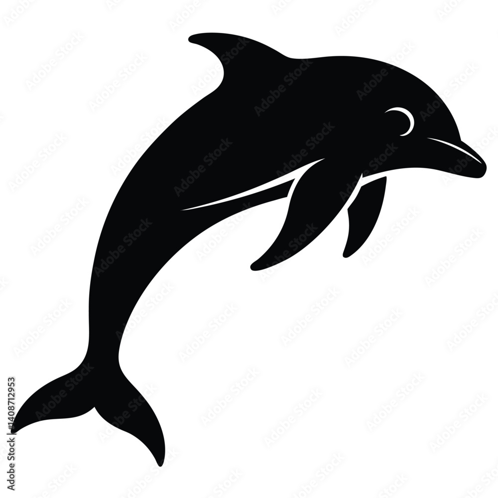Fototapeta premium Dolphin silhouette jumping with transparent background simple ocean mammal art
