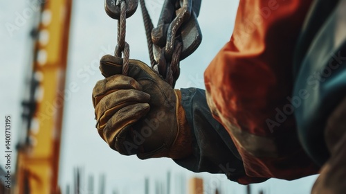 Crane rigger securing a heavy load at a construction site. Featuring teamwork and responsibility